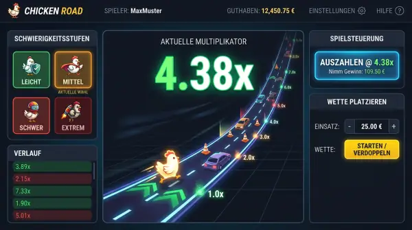 Spielmerkmale und technische Daten von Chicken Road